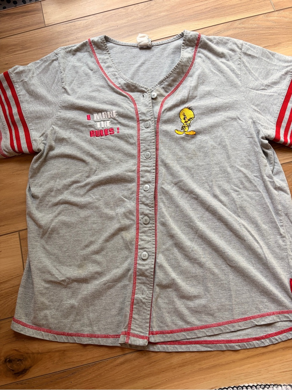 Vintage Gray and Red Tweety Bird Button-Front Top
